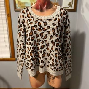 Leopard print crew neck sweater
